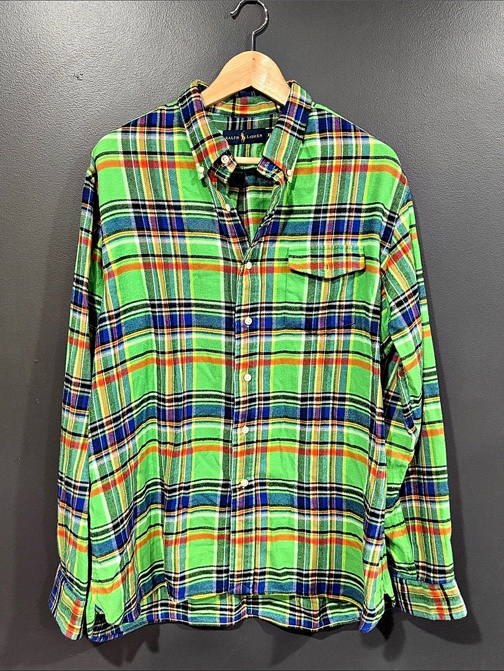 Ralph Lauren Plaid Button Down in Green & Blue XL Like New